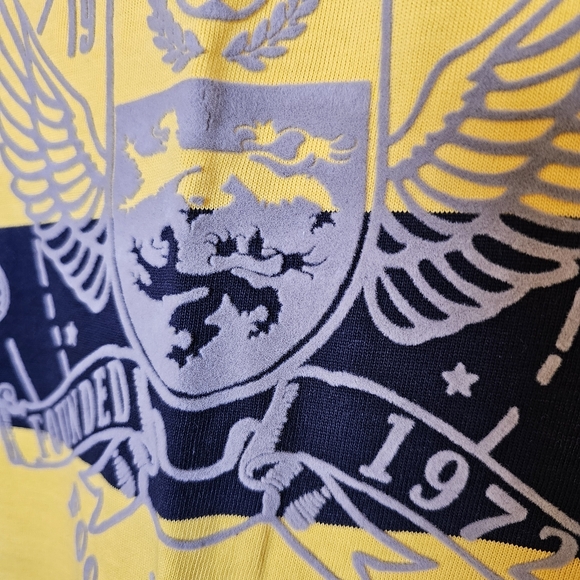 👍L.O.G.G. H&M yellow navy stripe long sleeve graphic t-shirt youth M US - Picture 3 of 7